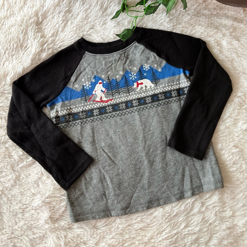 Jumping Beans Black and Gray Winter Scene Ribbed Long Sleeve Shirt